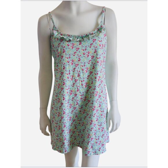 Chemise Floral Knit Cottage Core Night Gown With Ruffles Front - Picture 1 of 4
